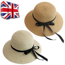 UK Floppy Foldable Ladies Women Straw Beach Sun Hat Summer Travel Wide Brim Cap