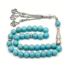 Blue Turquoise Stone Islamic Prayer Beads, 33 Beads Tasbih 10mm, Misbaha,Tasbeeh