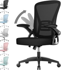 Office Chair with Foldable Armrests, Ergonomic Desk Chair - BLACK