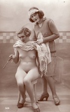 RP Glamour, Erotic, Risque, Plain Back Postcard - Naked Lady & Maid.