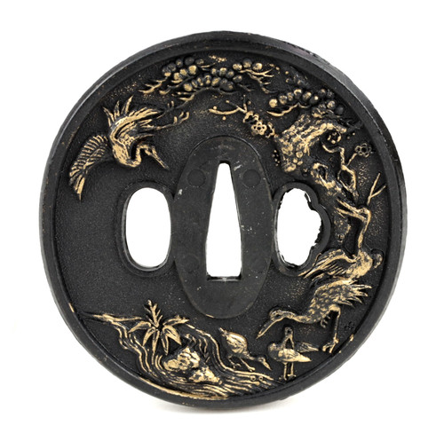 Antique japanese tsuba crane - japanese,