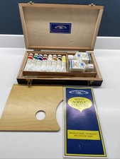 Winsor and Newton Acrylic Paint Set Navy Wooden Box Vintage Unused