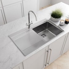 Sinkoro Stainless Steel Inset Kitchen Sink 1 Single Bowl Square LH Drainer Waste