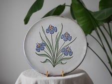 French Hand Made Studio Pottery Decorative Plate / Charger, Hand Painted Iris