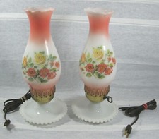 Pair Vintage Floral Milk Glass