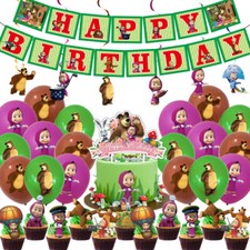 Masha And The Bear Birthday Supplies Party Decoration Set Banner Cake Toppers