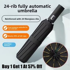 24 Rods Strong Automatic Umbrella Folding Windproof Stormproof Men & Women NEW