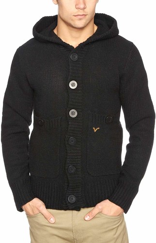 Black wool cardigan - , hooded
