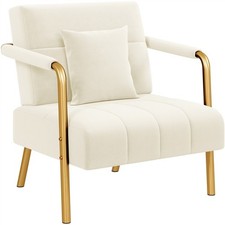 75.5 cm W Velvet Accent Armchair with Cozy Pillow, Oversized Lounge Chair Beige