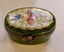 Limoges Oval Box Hand Painted Floral Design, VGC 4.5cm Long