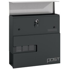 HOMCOM Wall Mounted Weatherproof Post Box with Lock Letterbox Grey, Refurbished