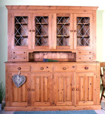 Nationwide Delivery - Large Pine Welsh Dresser 4 Spice & Leaded Doors - Waxed