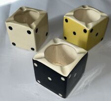VINTAGE SANDYGATE DEVON POTTERY SET DICE VASE x 3 white  yellow black cube