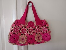 Ladies Fuchsia Rattan/Straw Bag By Per Una Good Used Condition