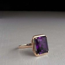 3.00 Ct Emerald Cut Amethyst Diamond Proposal Ring 14K Solid Yellow Gold Size 6