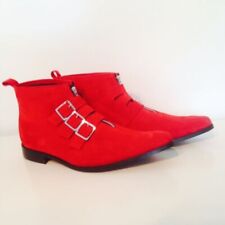 New handmade 3 Buckle Winklepicker Boots in Red Suede, men new leather boots