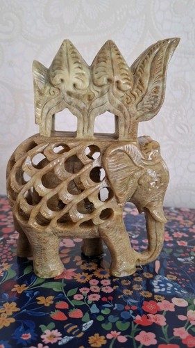Soapstone elephant carved baby - carved,