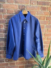 Vintage 70s Navy Blue Dagger Collar Shirt Pit to Pit 25.5"