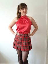 Red shiny satin high neck top