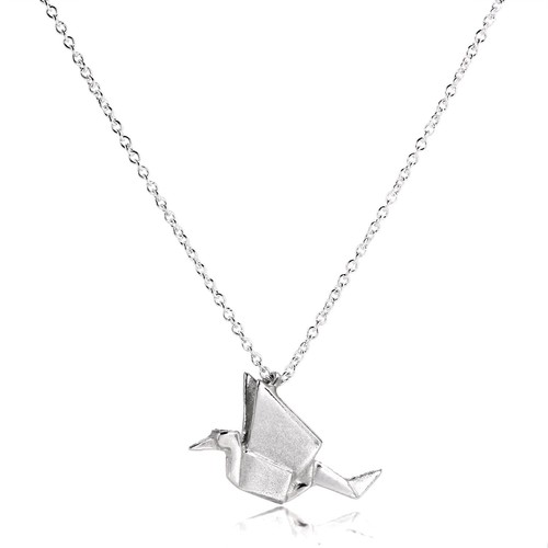 Sterling silver origami crane - silver,