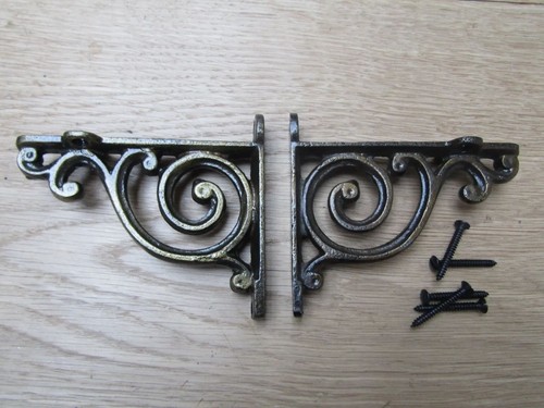 Pair rustic iron shelf - of,