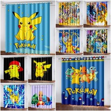 Pokemon Pikachu Thick Blackout Window Curtains Ring top Eyelet 2 Panels Drapes