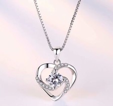 Crystal Swirl Heart Pendant Necklace 925 Sterling Silver Women's Jewellery Gift 