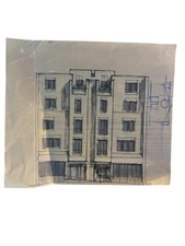 Vintage Architects Drawing Of Flats Charming 18X21 cm 60s? 70s? Hand-drawn