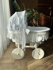 White wicker wheels crib baby - wicker,