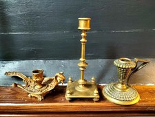 Lot Antique Victorian Candlestick,19thC Old Brass Candle Holder,Feature Display 