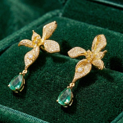 Emerald drop earrings gold - emerald,