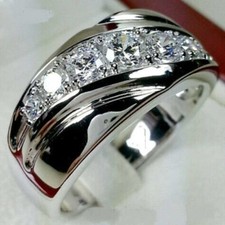 0.65Ct Round Cut Diamond Men's Engagement Band Ring 14K White Gold Over Size N-T