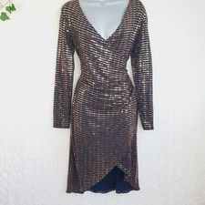 BIBA BNWT Black & Gold Faux Wrap Sparkle  Dress Size M UK 14-16 Wedding Party.