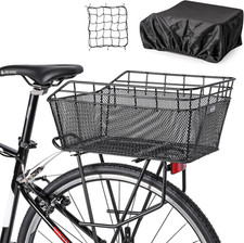 Rear Bike Basket - Large Bicycle Rear Basket with Cargo Net and Waterproof Cover