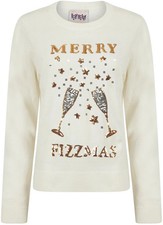 Christmas Merry Fizzmas Sequin Womens Christmas Jumper Cream Sweatshirt Ladies