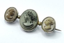 GRAND TOUR LAVA CAMEO SILVER BROOCH c1850