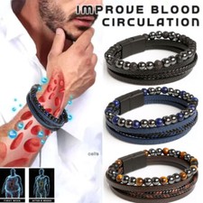 Unisex Humanic Trio Hematite Beaded Bracelet Pro MAX Hematie Nature Stone Bangle