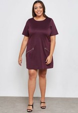 Evans Zip Detail Ponte Tunic Dress Plum Burgundy Size 22