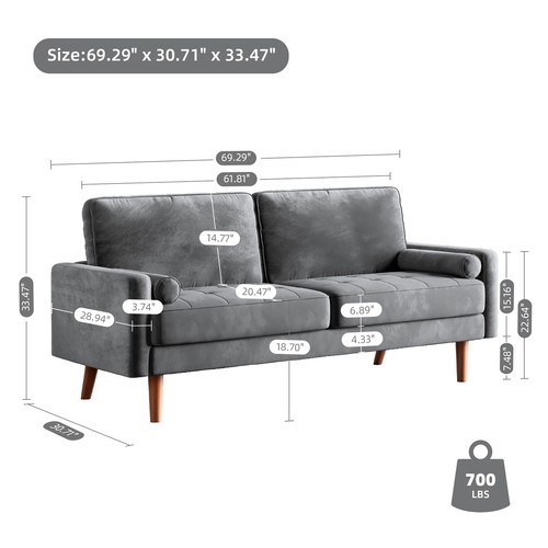 Seater velvet sofa with - 2/3,