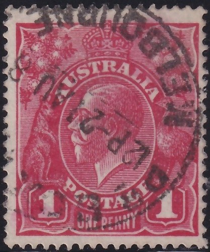 Aust kgv red swk postmark - 1d,