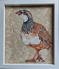 Original wildlife Partridge picture painting William Morris art Nouveau fabric 