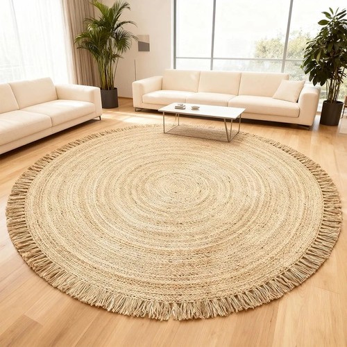 Handwoven natural jute round - handwoven,
