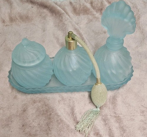 Vtg frosted blue - frosted, glass