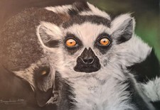 Lemurs - Original Large Pastel Painting Wall Decor Portrait ART SIGNED