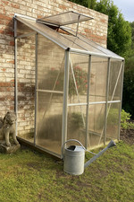 Lean To Greenhouse Aluminium Frame Polycarbonate Outdoor Garden Shed 6x4ft Base