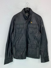 G-Star Raw Black Solid Leather Jacket Biker Zip Multi Pocket XL