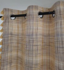 Next Door Yellow Hulton Check Tassel Edge Lining Eyelet Curtain 168x229 (66x90")