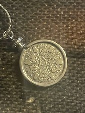 Genuine Silver Sixpence Mounted And Added To Silver Chain George V 1928 18” 925