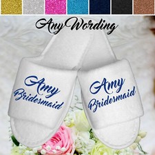 Spa Slippers Glitter Bride Bridesmaid Wedding Bridal White Script Dancing Shoes