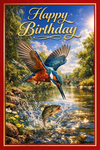 Kingfisher birthday card - kingfisher,